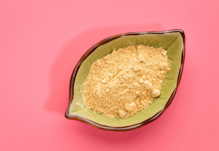 Maca in Bowl on Pink Background