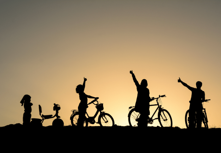 Happy Family Biking Shadow